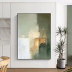 “Neutral Tones Abstract” - Green, Beige, Gray Abstract Minimalist Painting PS0770