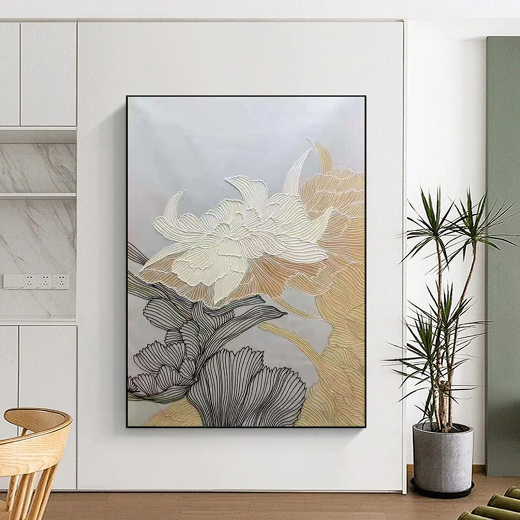 “Line - Detailed Floral Abstract” - Contemporary Floral Painting On Canvas PT1958