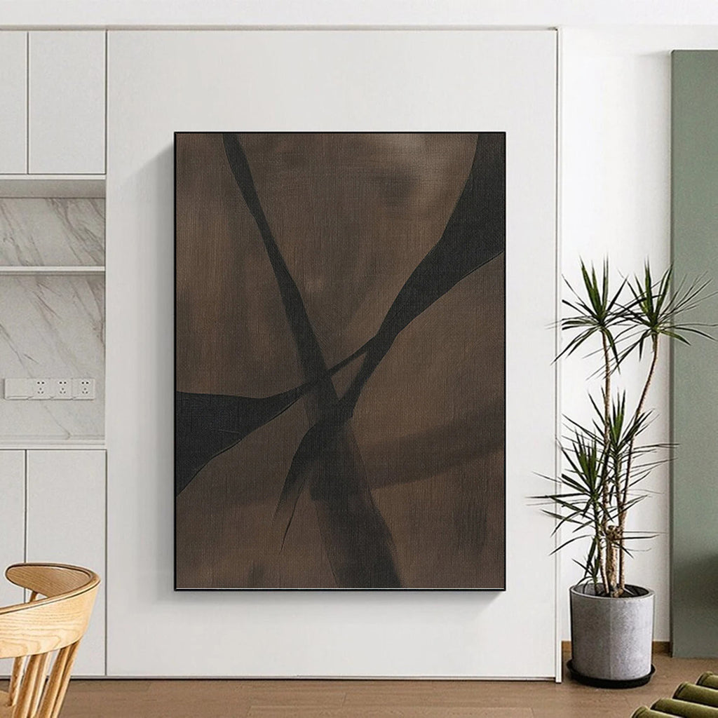“Brown - Black Curved Crossings” - Abstract Expressionist Painting On Canvas PT1159