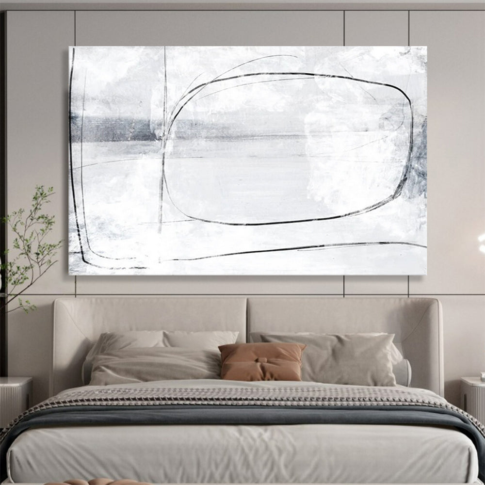 “Minimalist Black and White Line Abstract” - Delicate Abstract Painting On Canvas PT140