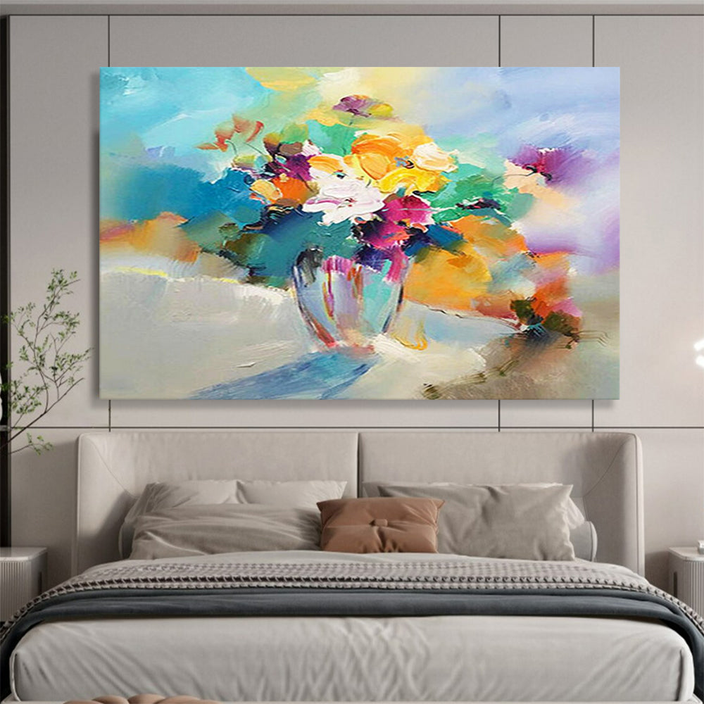 “Colorful Flower Vase” - Impressionistic Still - Life Painting On Canvas PT191