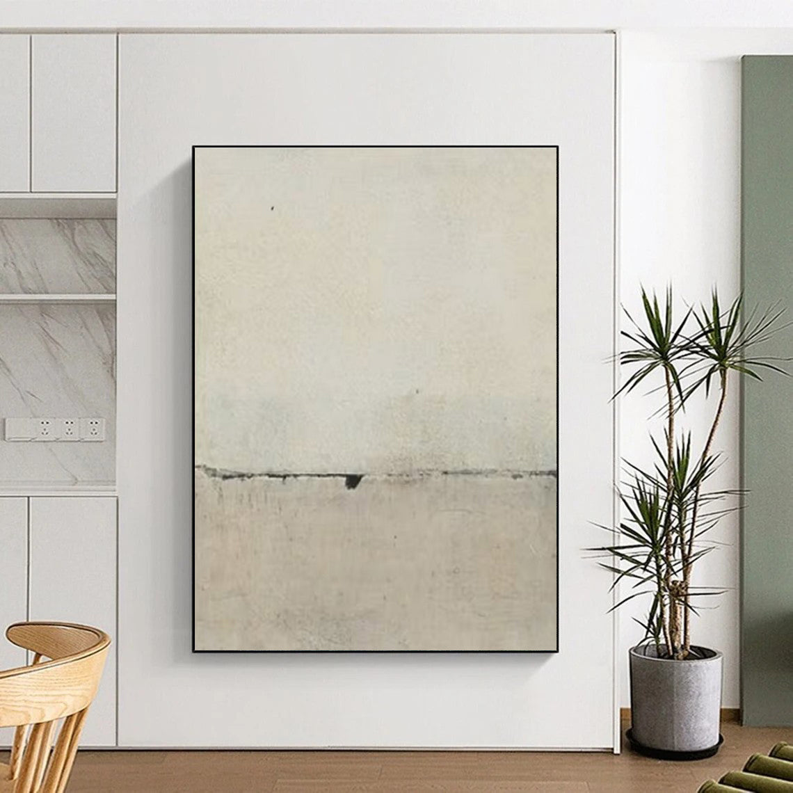 “Cracked Beige Minimalism” - Beige Abstract Textured Painting On Canvas PS0668