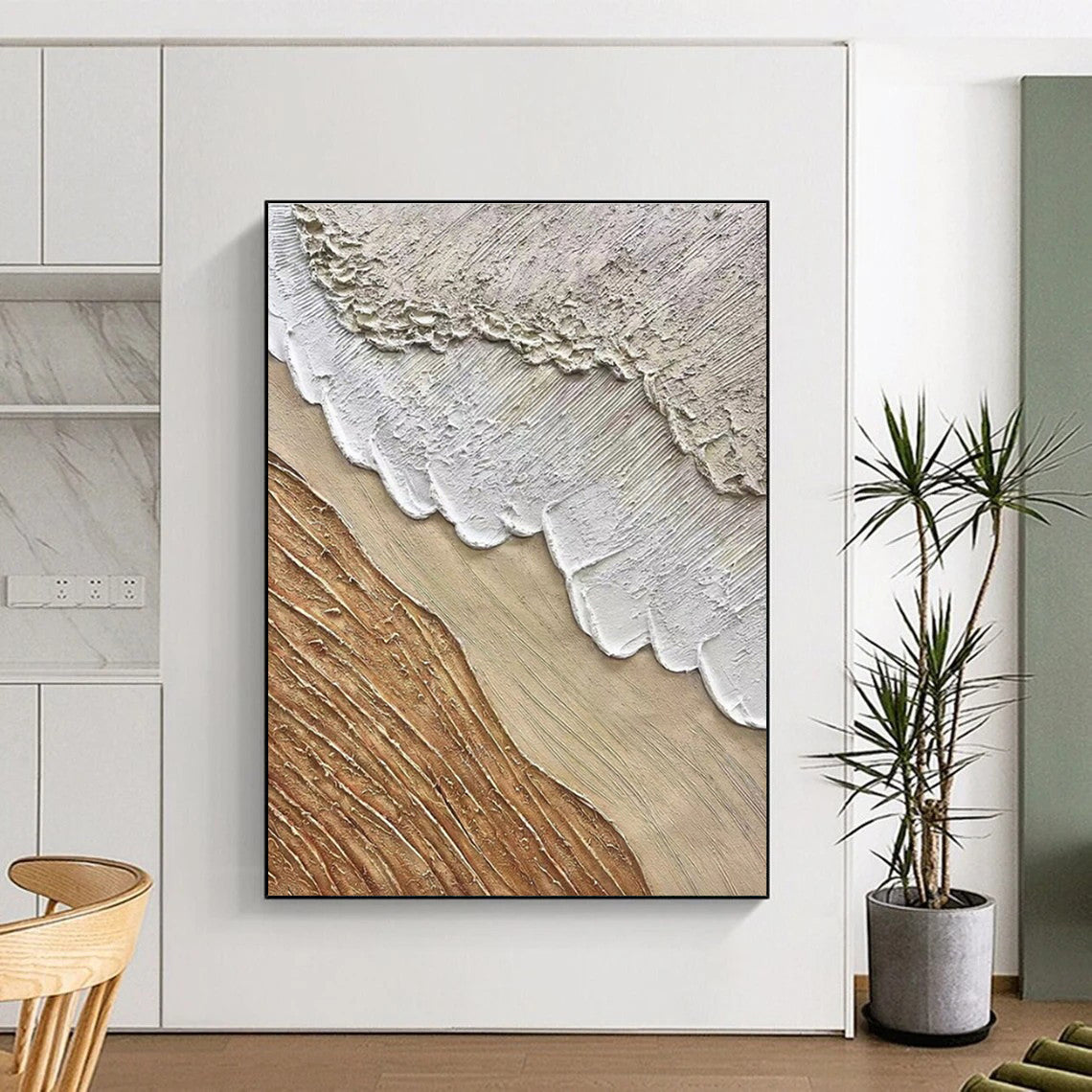 “Neutral Textured Layers” - Beige, White, Brown Abstract Impasto Painting On Canvas PS0721