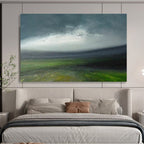 “Moody Landscape in Green, Gray & White” - Impressionistic Nature Painting On Canvas PT005