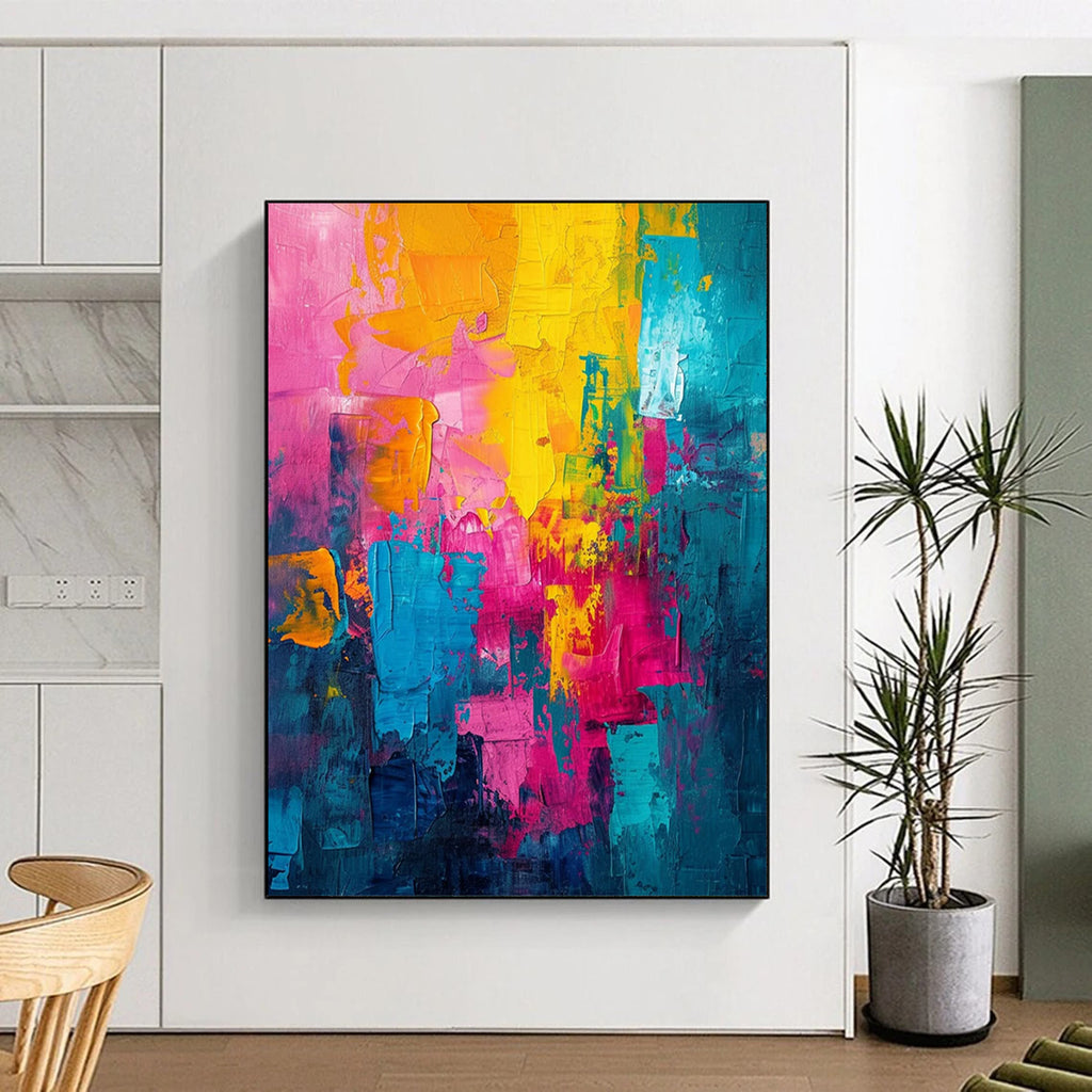 Vibrant Color Blocks Expressionist Abstract Painting On Canvas DS060