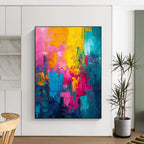 Vibrant Color Blocks Expressionist Abstract Painting On Canvas DS060