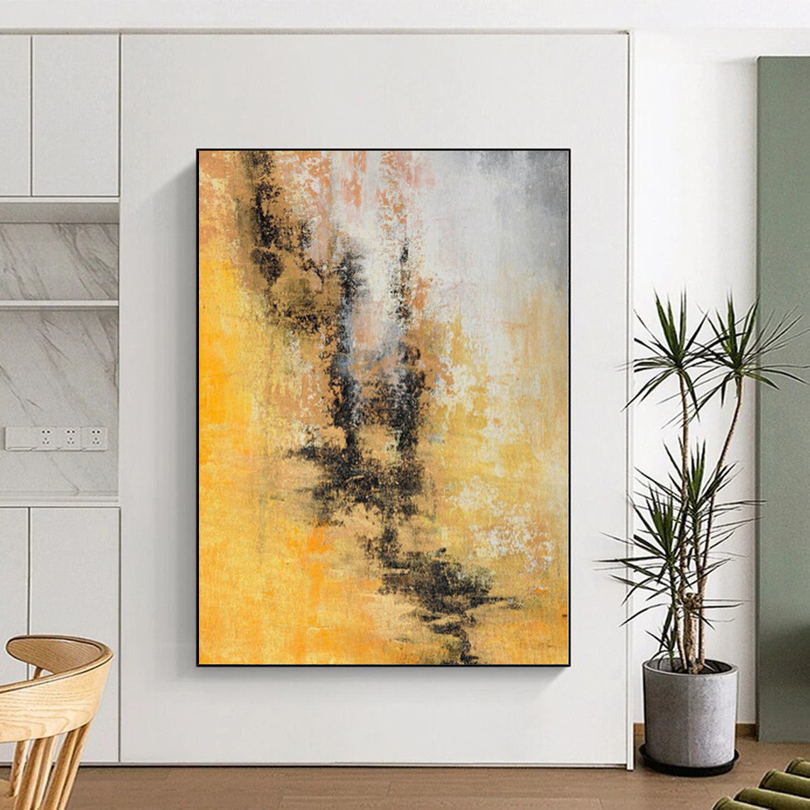“Sunny Yellow Abstract” - Cheerful Abstract Painting On Canvas PS0041