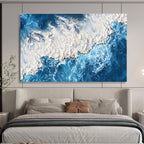 “Textured Blue Coast” - Blue, White & Gray Seascape, Impasto Oil Painting On Canvas DKS785