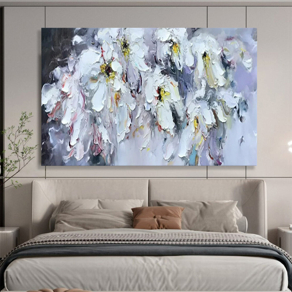 “White Flowers with Colorful Accents” - Impasto Floral - Painting On Canvas PT1763
