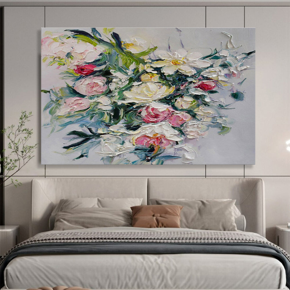 Colorful Blooms - Flower Bouquet Oil Painting, Ideal for Living Room & Bedroom DKS661