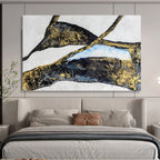 Black, Gold & Blue Abstract Shapes Painting On Canvas DKS011