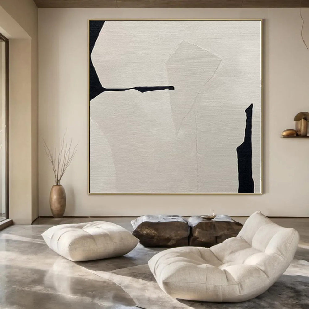 “Black - White Geometric Fragment” - Modern Abstract Painting On Canvas PS0146