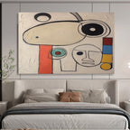 “Abstract Faces in Neutral Tones with Colorful Accents” - Miró - Inspired Whimsical Painting On Canvas PT011
