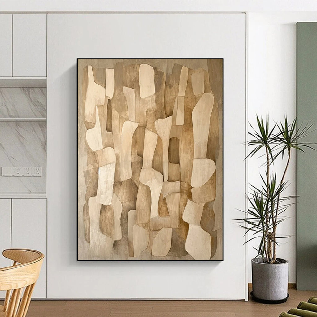 “Beige - Brown Abstract Shapes” - Abstract Geometric Painting On Canvas DS021