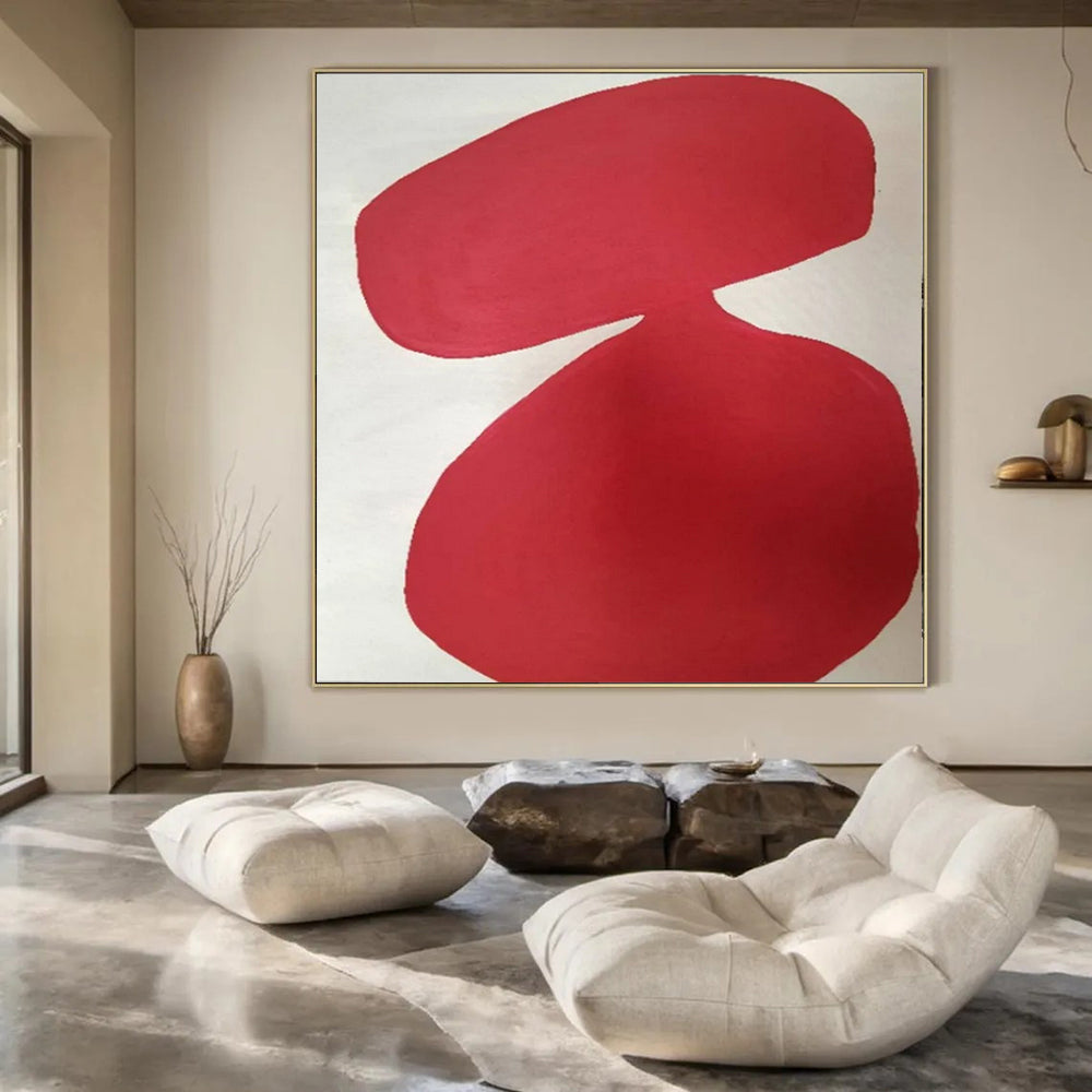 Red and White Organic, "Vibrant Curves" – Organic Abstract Painting On Canvas PS0997