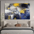 Yellow Splash: Blue, Yellow & Gray Abstract Expressionist Painting for Modern Living Room & Artistic Café DKS649