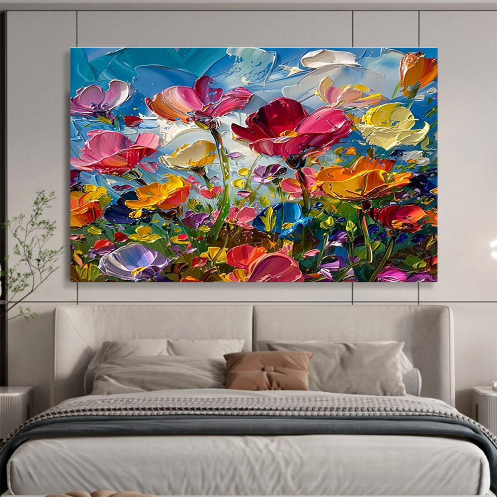 “Colorful Impasto Flowers” - Impasto Oil Painting On Canvas DKS794