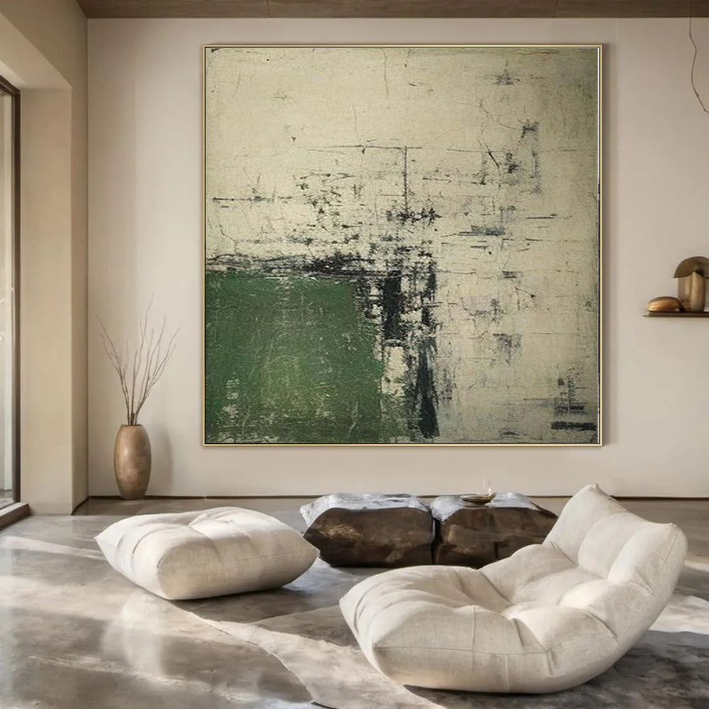 “Green - Gray - Black Abstract” - Industrial Abstract Painting On Canvas PS0168