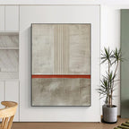 “Gray - Red Textured Minimalism” - Mixed - Media Abstract Painting On Canvas DS026