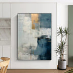 “Repeated Gold - Accented Blue - Grey Abstract” - Contemporary Abstract Painting On Canvas PS0248