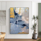 “Blue, Gray & Gold Abstract” - Subtle Metallic Accents in a Cool Palette Painting On Canvas DS253