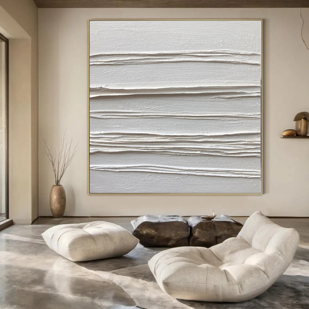 White with Linear Textures "White Lines" Abstract Painting On Canvas PS1347