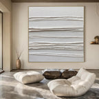 White with Linear Textures "White Lines" Abstract Painting On Canvas PS1347