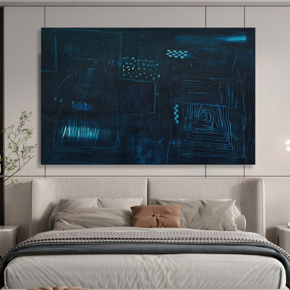 Dark Blue Mysterious Abstract Painting On Canvas DKS023