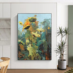 “Impasto Sunflower Abstract” - Yellow, Green Abstract Impressionist Painting On Canvas PS0732