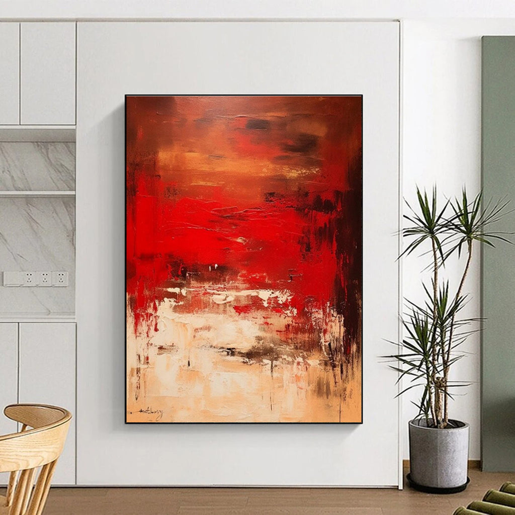 Scarlet Turbulence - Mainly Deep Red and Beige - Abstract Expressionism PS0776