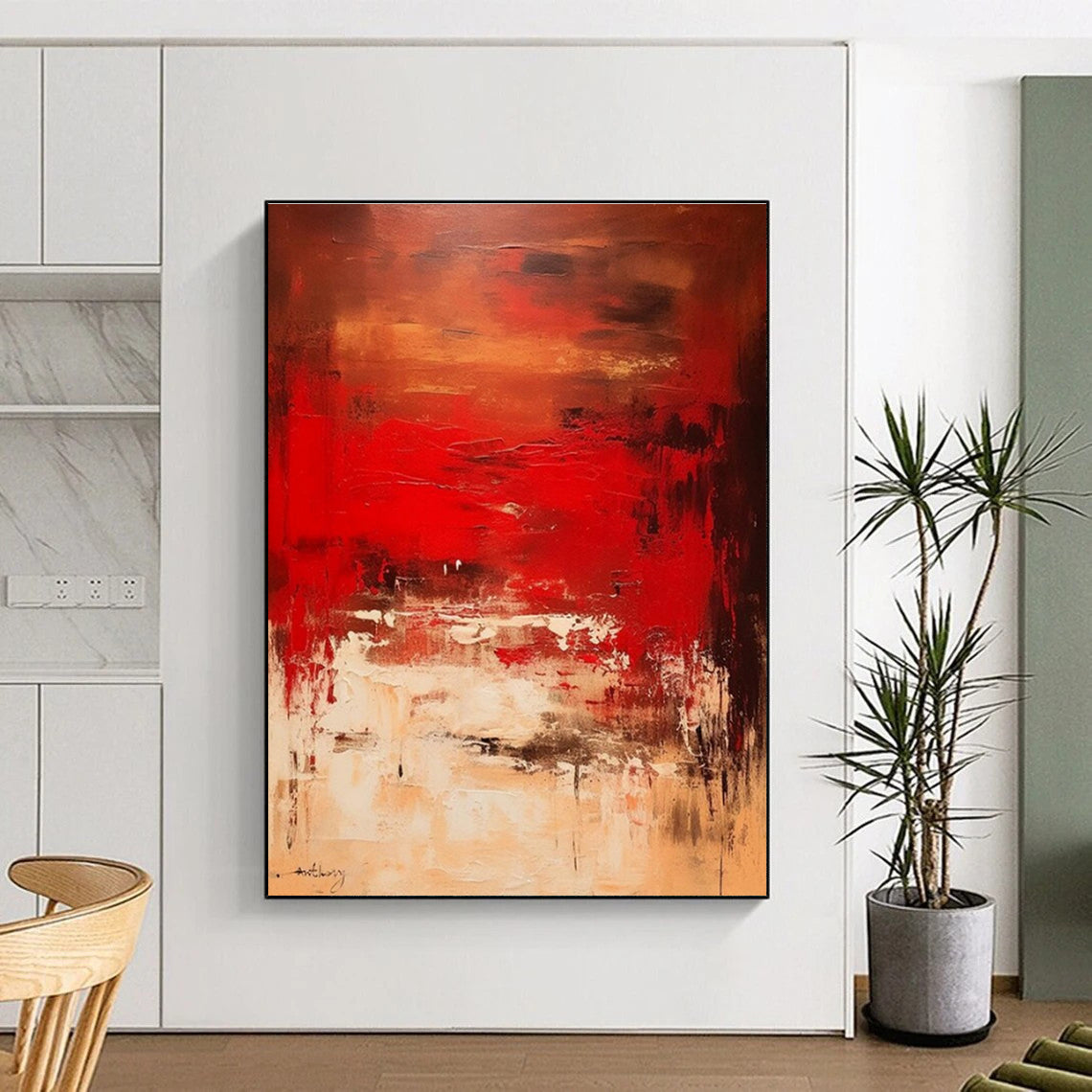 Scarlet Turbulence - Mainly Deep Red and Beige - Abstract Expressionism PS0776