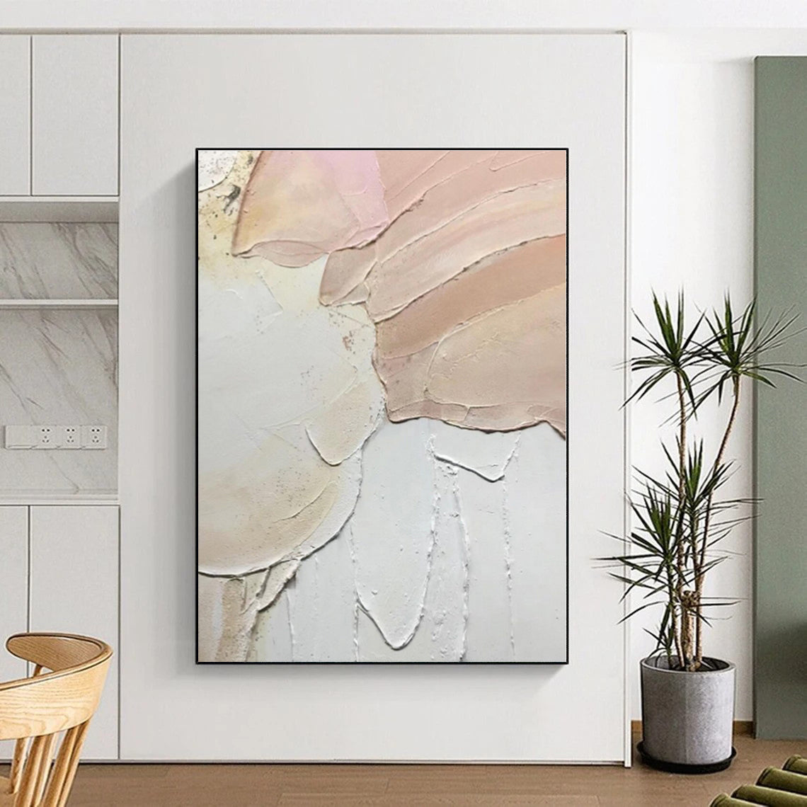 “Soft Pink & White Textured Art” - Textured Abstract Painting On Canvas PS0409