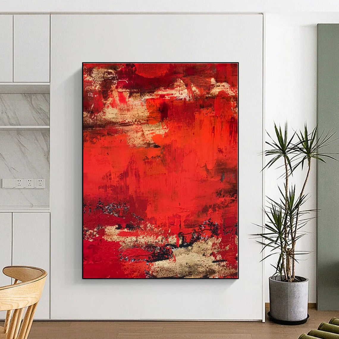“Red - Gold Textured Abstraction” - Red, Gold, Black Abstract Painting On Canvas PS0472
