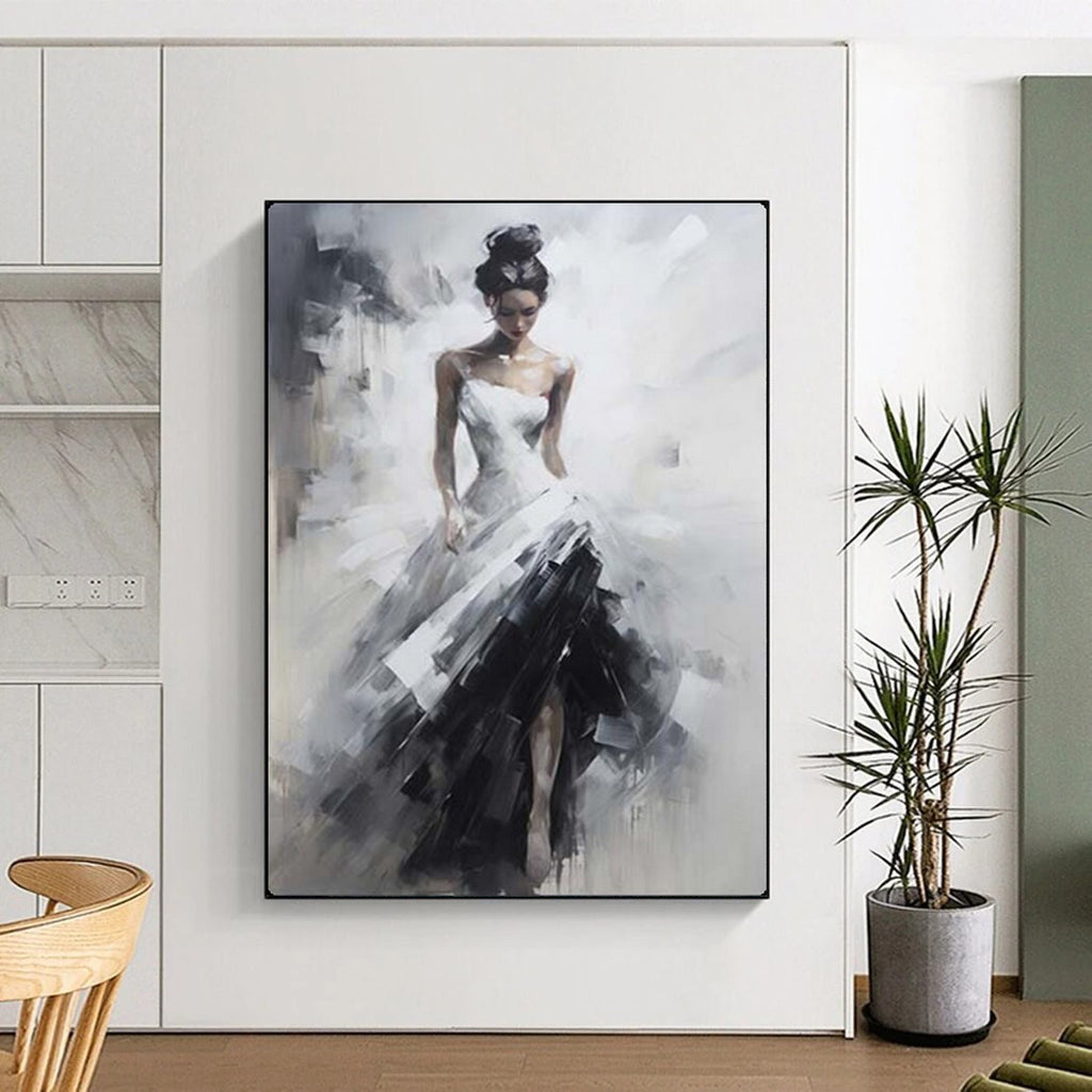 Monochrome Graceful Lady, Impressionistic Style, Painting On Canvas PT2133