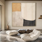 Beige, White, and Black Geometric Shapes "Minimalist Harmony" Abstract Geometric Painting On Canvas PS1044