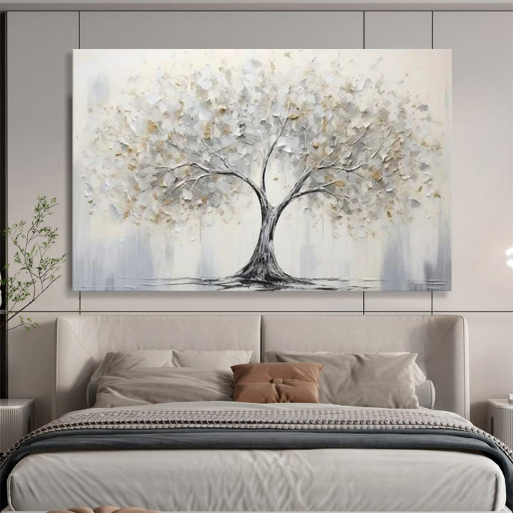 “Silver - Gold Tree” - Metallic Silver “Ethereal Tree” Painting On Canvas PT1619