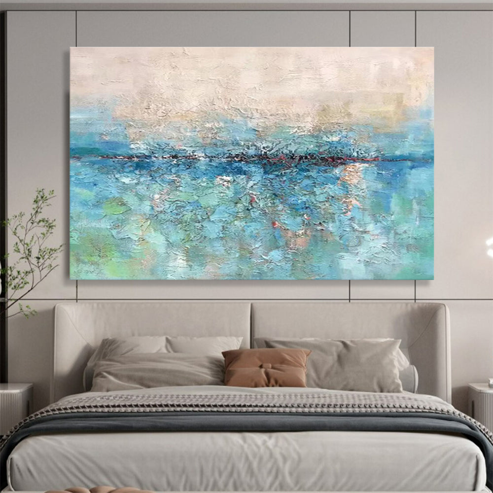 Textured Blue - Green Waterscape - Impasto Landscape Painting On Canvas DKS355