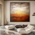 Warm Sunset Reflections, "Ember Horizon" – Abstract Landscape Painting On Canvas PS0917