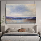 “Soft Coastal Horizon in Blues and Neutrals” - Minimalist Seascape Oil Painting On Canvas PT037