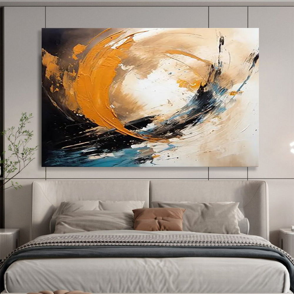 “Dynamic Orange, Black, and Blue Swirls” - Abstract Expressionist Painting On Canvas PT098