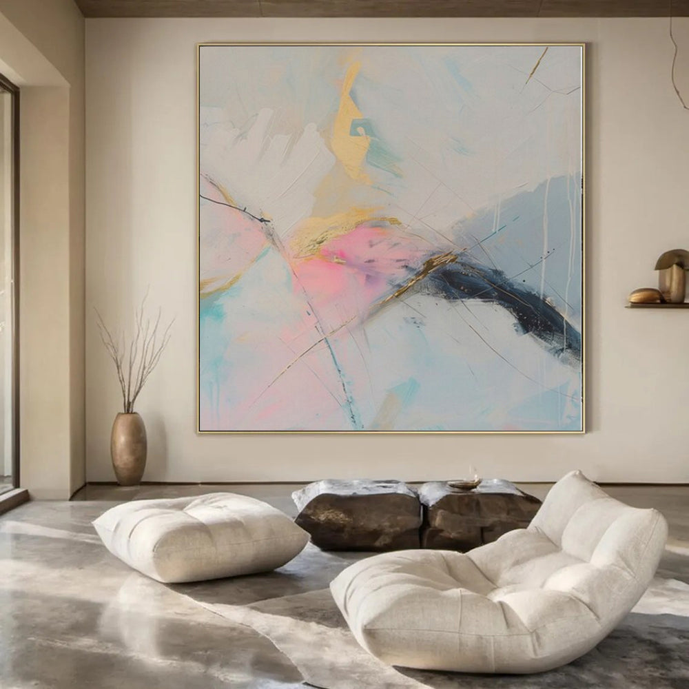 Pastel Hues with Gold Accents "Gilded Dream" Abstract Painting On Canvas PS1179