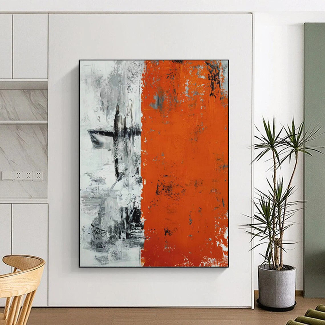 “Orange - Grey Abstract Divided Canvas” - Bold Abstract Painting On Canvas PS0315