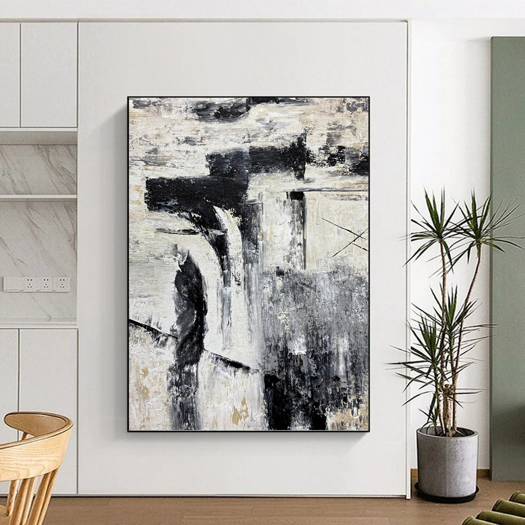 “Monochrome Abstract Layers” - Abstract, Layered - Styled Painting On Canvas PT1680