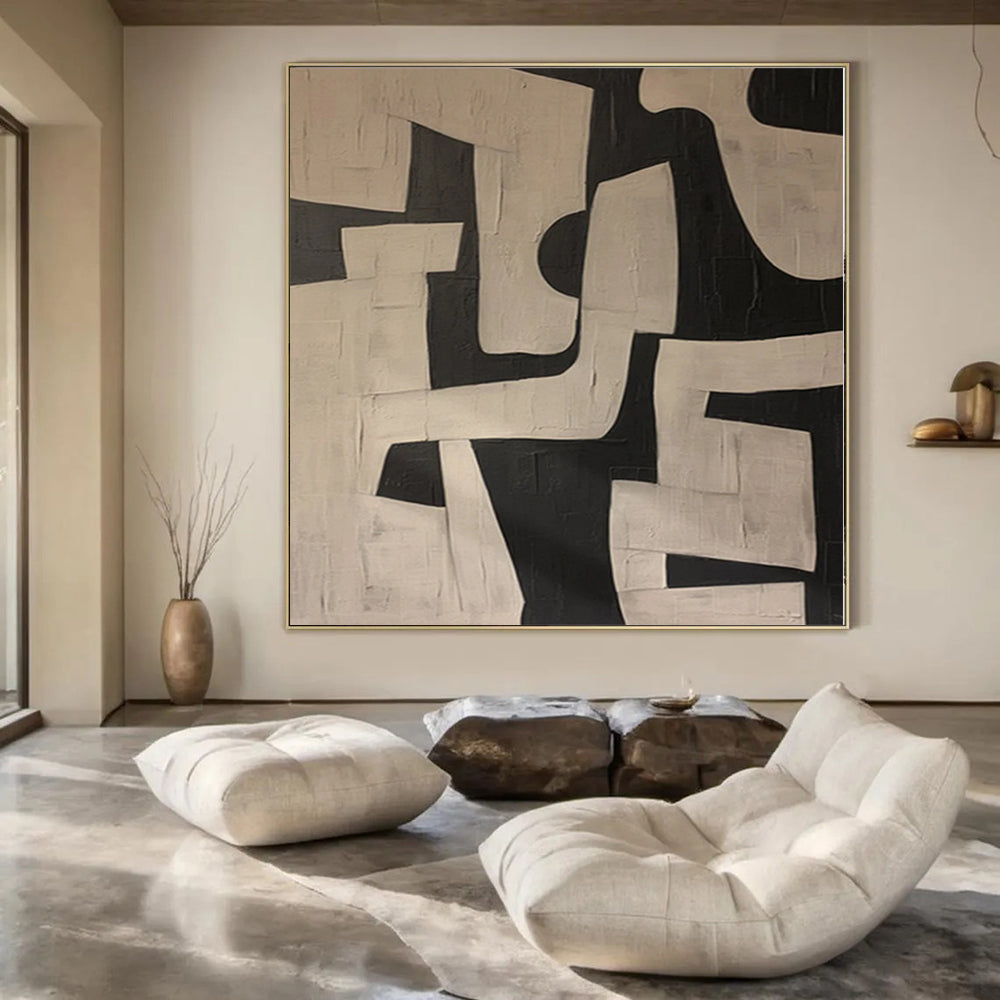 “Black - White Geometric Abstract” - Modern Abstract Painting On Canvas PS0122