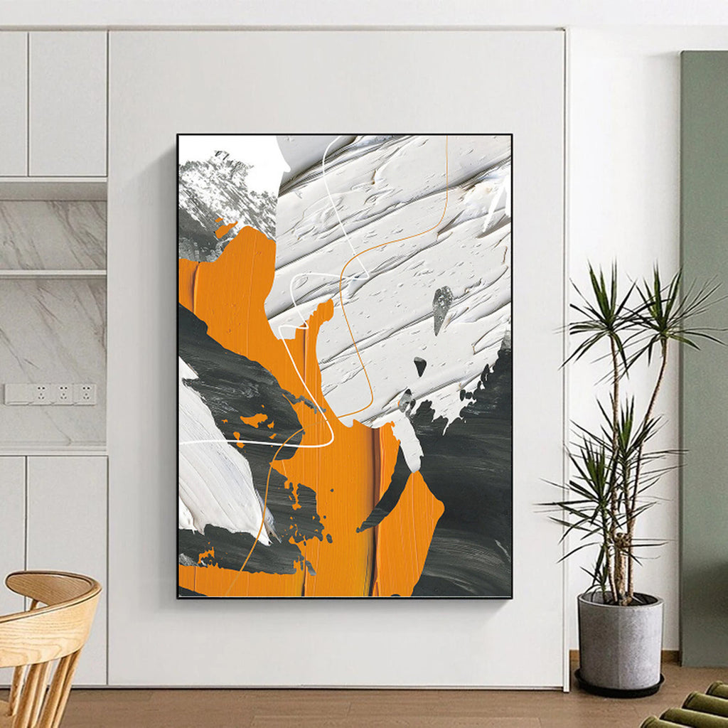 “Orange, Gray, and White Abstract” - Modern, Geometric - Styled Painting On Canvas PT1528