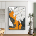 “Orange, Gray, and White Abstract” - Modern, Geometric - Styled Painting On Canvas PT1528