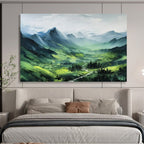 “Green Mountain Valley with a Stream” - Impasto Landscape - Painting On Canvas PT1770