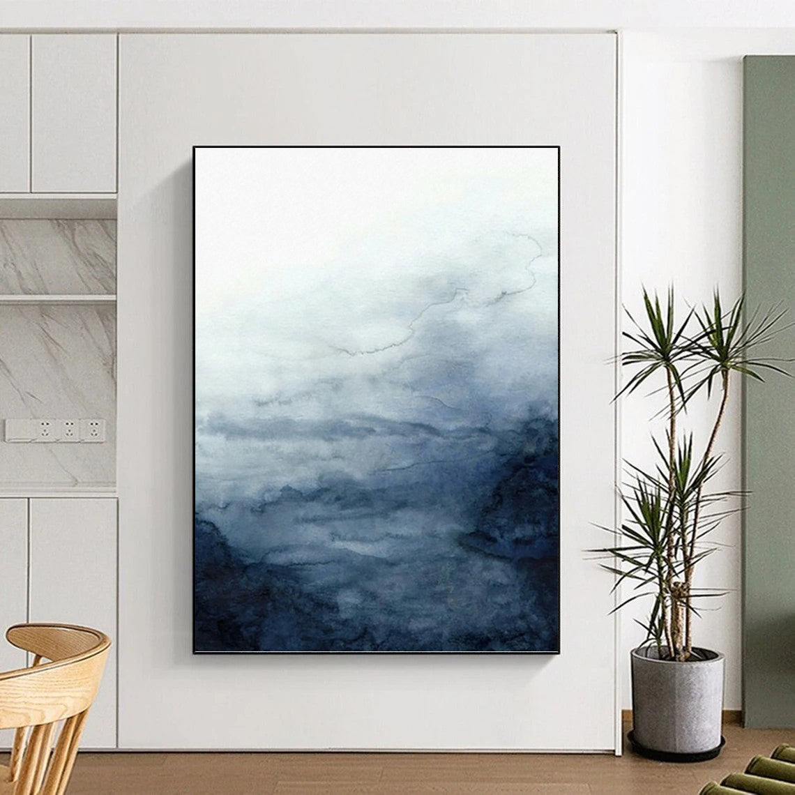 “Soft Blue - Grey Clouds: Watercolor Abstract” - Ethereal Sky Painting On Canvas PT0939
