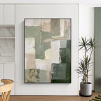 “Earthy Greens and Neutrals Abstract Blocks” - Abstract Painting On Canvas PT2053