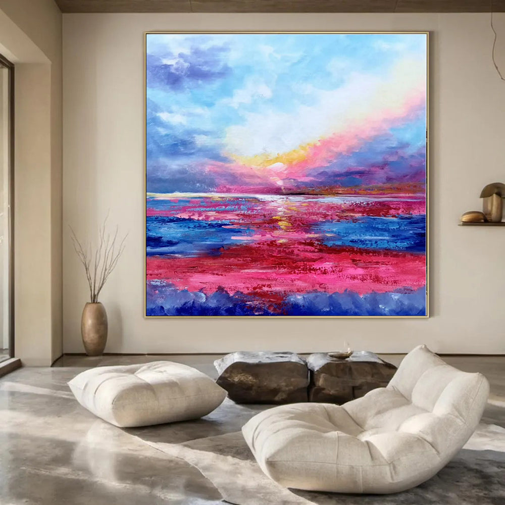 Blue, Pink, Purple, Yellow with Sunset Seascape "Sunset Symphony" Impressionist Painting On Canvas PS1318